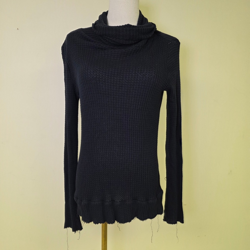 Bleusalt The Turtleneck Deep Navy Waffle Knit Modal Top Womens 2 Medium